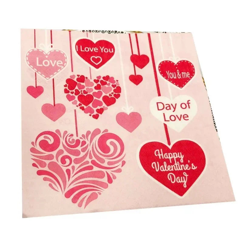 Heart Shaped Colourful Printed Napkin Wedding Valentine's Day Facial Tissue Proposal  Decoration Wine Glass Flower Paper 20pcs/P