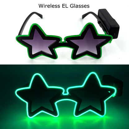 Wireless EL Glowing Party Glasses LED Light Up Five Stars Glasses Birthday Wedding Halloween Supplies Night Club Disco Props