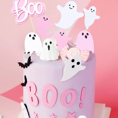 LaVenty Pink Halloween Cake Decoration Spooky One Ghost Cake Decoration Boo is One Cake Topper for Halloween Party Supplies