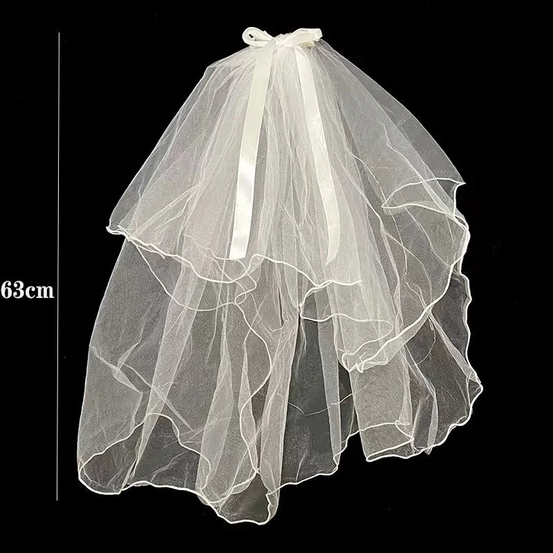 Bridal Veil Wedding Veils Women's White Tulle Short Veils Ribbon Edge With LED Light for Brides Bachelorette Hen Party Costume