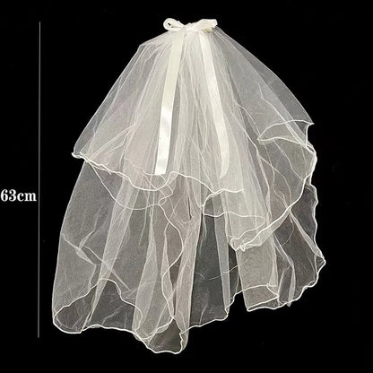 Bridal Veil Wedding Veils Women's White Tulle Short Veils Ribbon Edge With LED Light for Brides Bachelorette Hen Party Costume