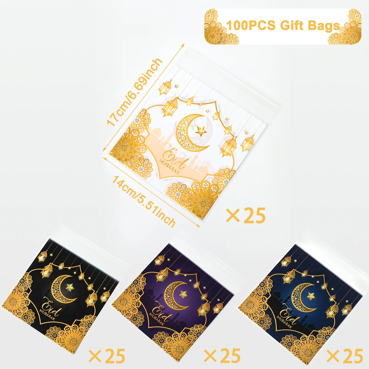 Eid Mubarak Gift Bags Plastic Candy Cookie Bag Ramadan Kareem Decoration 2025 Islamic Muslim Party Supplies Eid Gifts