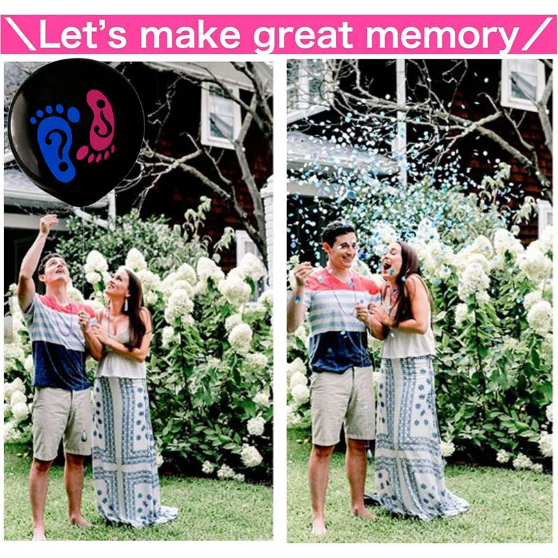 Boy or Girl Gender Reveal Party Decoration 36'' Giant Black Latex Balloon Blue Pink Confetti Baby Shower Globos Supplies
