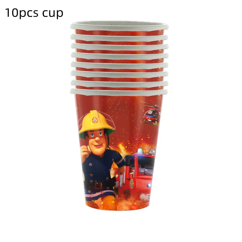 Firefighter Sam Party Supplies Plates Napkins Cups Tablecloth Banner Fire Truck Party Decorations Kids Boys Decor Supplies