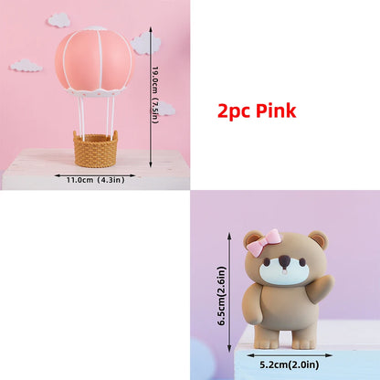 Bear Cake Toppers for Boy or Girl Baby Shower Children's Birthday Party Decoration Hot Air Balloon Cake Topper Pink Blue Green