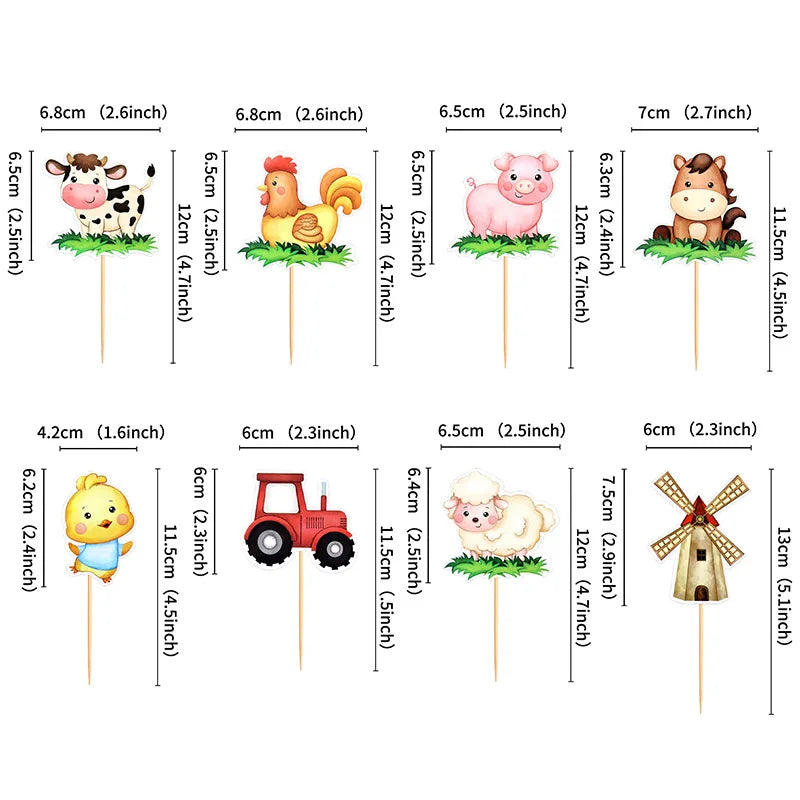 Farm Animals Cake Topper Rustic Cake Decoration Lambs, Ponies, Piglets, Chick,  Haystacks for Kids Happy Birthday Party Supplies