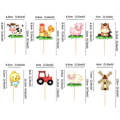Farm Animals Cake Topper Rustic Cake Decoration Lambs, Ponies, Piglets, Chick,  Haystacks for Kids Happy Birthday Party Supplies