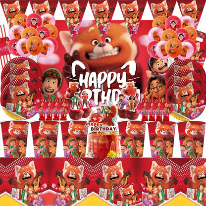 Disney Turning Red Party Supplies Paper Napkin Tablecloth Plates Balloons Panda Theme Baby Shower Kids Birthday Party Decoration