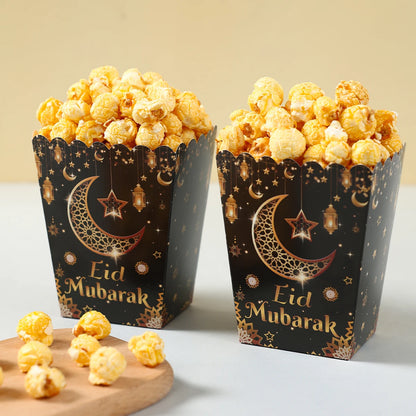 EID Mubarak Popcorn Box Biscuit Gift Box Ramadan Decoration 2025 For Home EID Mubarak Islamic Muslim Party Decor Eid al-Fitr