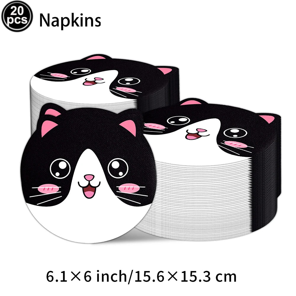 Cat Themed Party Tableware Set Paper Plates Napkins Tablecloth Banner Kitten Girls Birthday Party Decorations Supplies