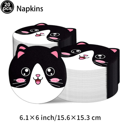 Cat Themed Party Tableware Set Paper Plates Napkins Tablecloth Banner Kitten Girls Birthday Party Decorations Supplies