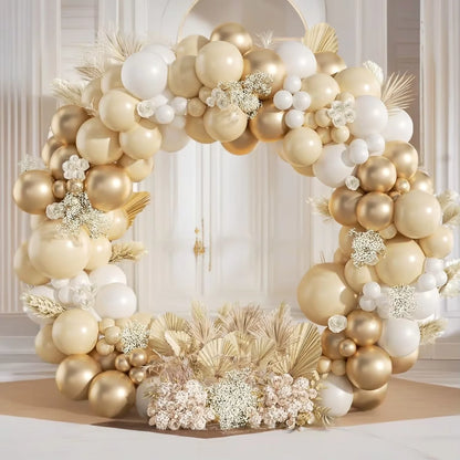 112Pcs Sand White and Gold Balloon Garland Arch Kit for Bridal Wedding Engagement Anniversary Baptism Birthday Party Decorations