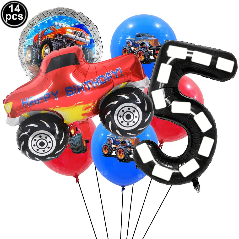 Monster Truck Birthday Party Paper Plates Cup Napkin Tablecloth Balloon Hanging Swirls Banner Monster Truck Birthday Party Decor
