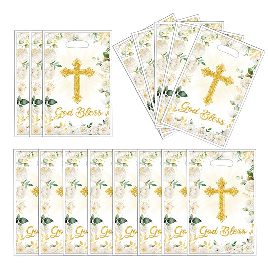 Communion Baptism Flower Cross Party Gift Bag Holy Communion Party Favors Chocolate Cookies Candy Bags for Kids Birthday Decor
