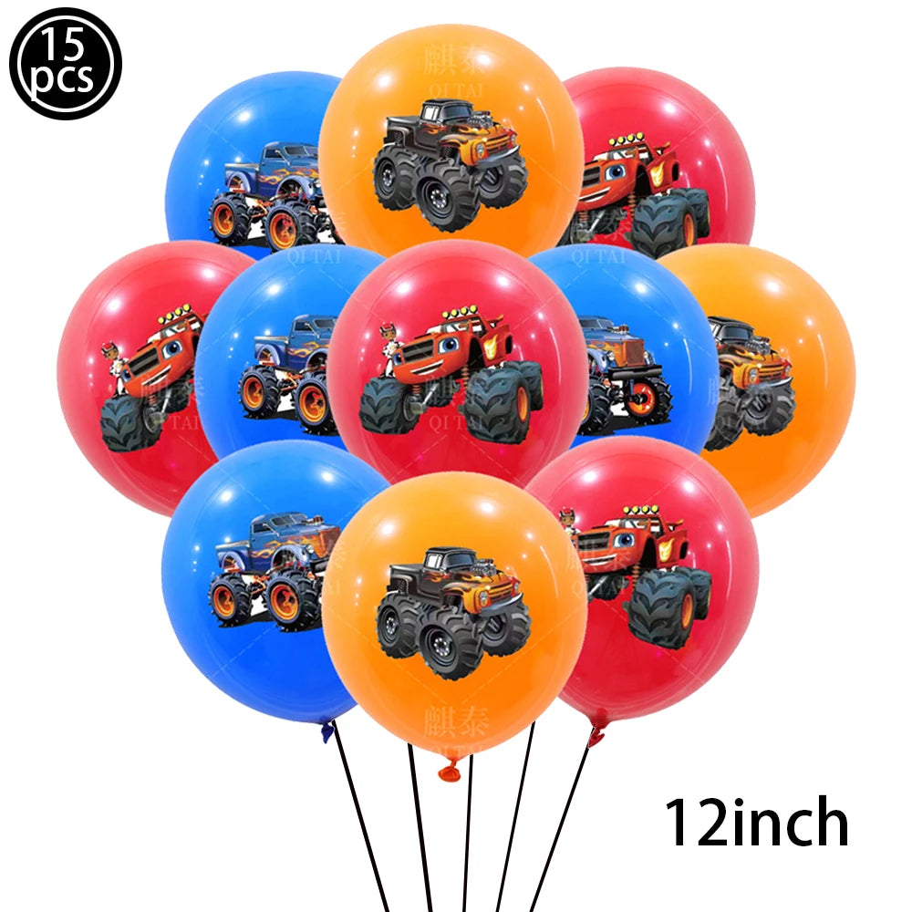 Monster Truck Birthday Party Paper Plates Cup Napkin Tablecloth Balloon Hanging Swirls Banner Monster Truck Birthday Party Decor