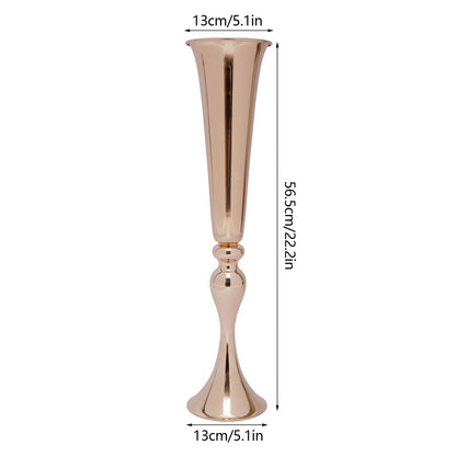 Golden Metal Table Flower Stand Vase 6Pcs Candle Holder 22.2" Tall Wedding Centerpiece Party Event Hotel Decoration