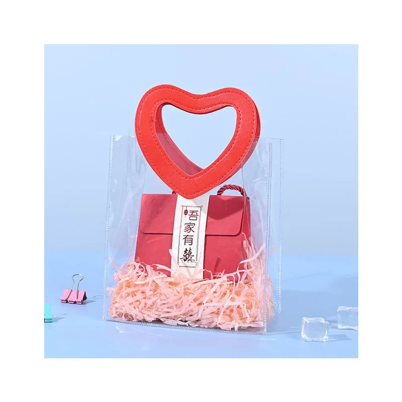 1 Pieces New Heart Portable Transparent PVC Tote Bag Ornament Wedding Candy Gift Bag Plastic Cosmetics Bag Jelly Bag Gift Bag