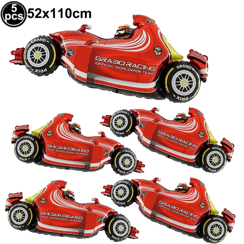 Car Race Balloons Traffic Cones Black White Checkered Flags Racing Wheel tire Foil Balloon Kids Car Birthday Party Decorations