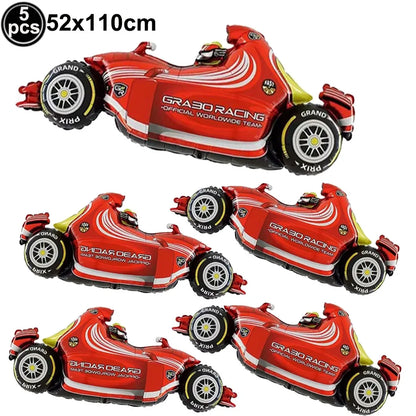 Car Race Balloons Traffic Cones Black White Checkered Flags Racing Wheel tire Foil Balloon Kids Car Birthday Party Decorations