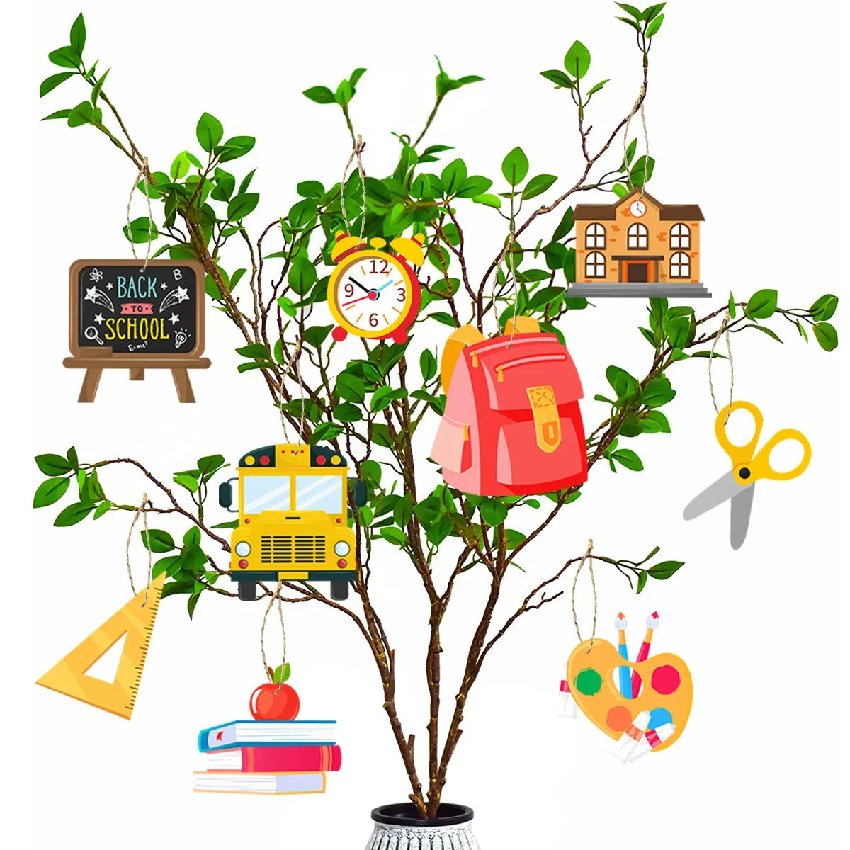 9Pcs/Bag Cartoon Back To School Theme Tree Pendant Hangers Backdrop First Day of School Blackboard for Classroom Decorations