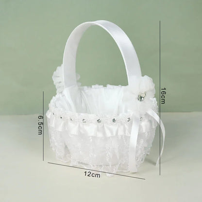 20 cm White Flower Girls Basket Silk Wedding Basket for Flower Bride/Kids Hand Held Wedding Ceremony Party Decorations
