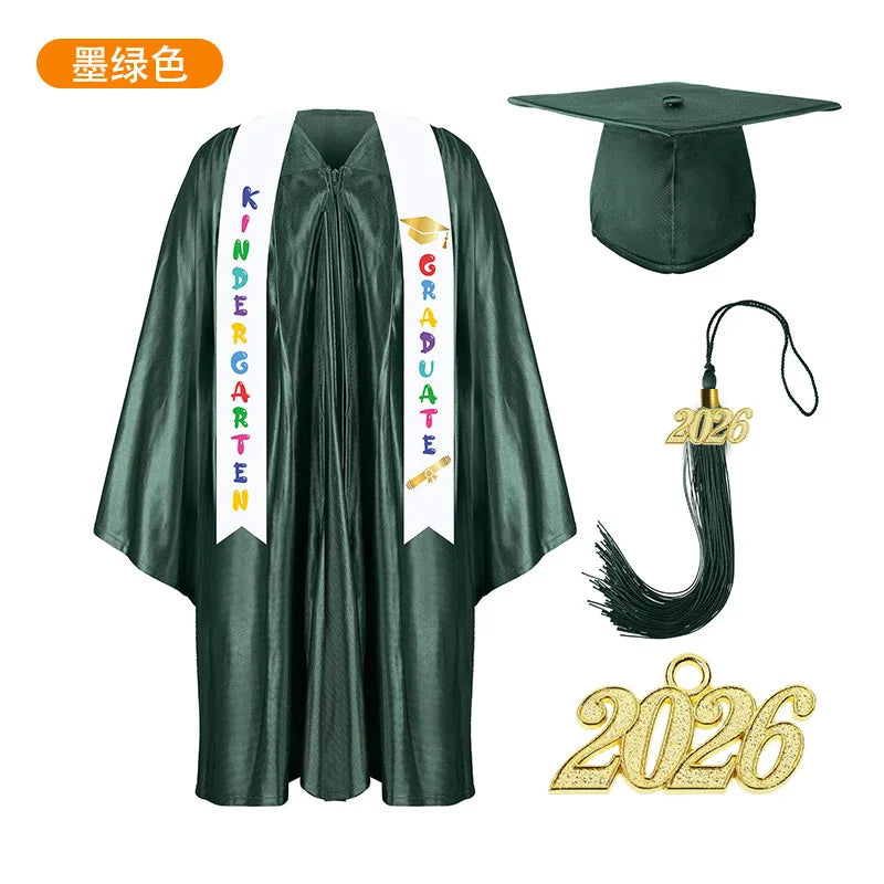 2025 Year Preschool and Kindergarten Graduation Gown Cap Tassel Set with 2025/2026 Charm Printed Stole Grad Gift for Boys Girls