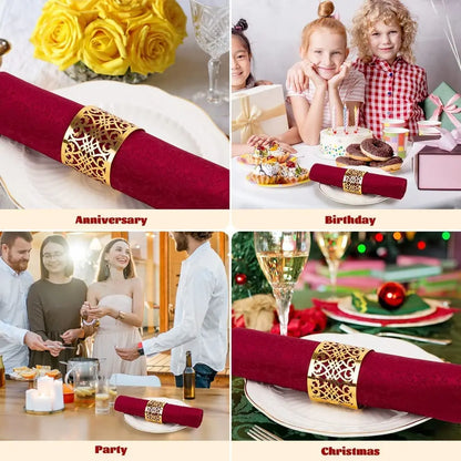 100/50Pcs Napkin Ring Hollow Pattern Gold and Silver Napkin Ring Wedding Party Table Decoration Supplies Wedding Decoration