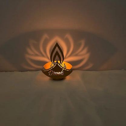 1pc Happy Diwali Candlestick Gold Iron Candle Holder for Diwali Festival Party Home Table Decoration