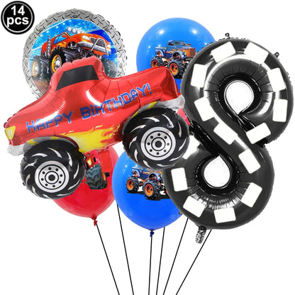 Monster Truck Birthday Party Paper Plates Cup Napkin Tablecloth Balloon Hanging Swirls Banner Monster Truck Birthday Party Decor