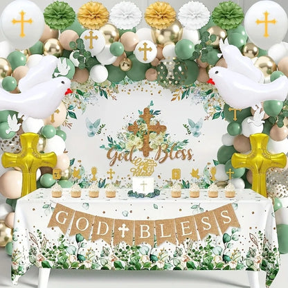 124 Pcs The First Balloon Set with A Communion Theme, Suitable for Baptism Parties Birthday Anniversaries Spring and Summer