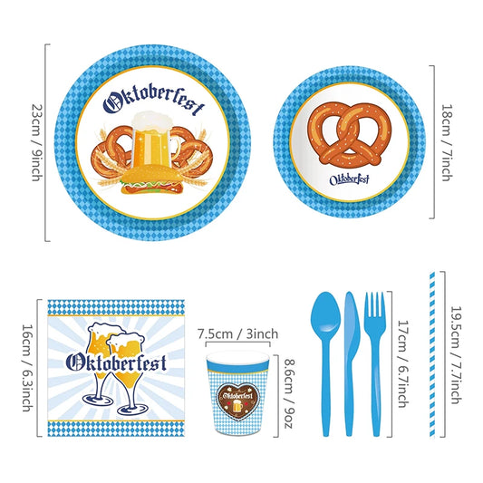 Oktoberfest Theme Party Carnival Decor Disposable Tableware Paper Plates Cup Balloons Fireworks Gun Toys Birthday Party Supplies