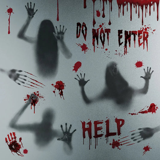 Removable Halloween Wall Stickers Horror Blood Fingerprints Window Stickers For Halloween Party Home Bar Floor Wall Decal