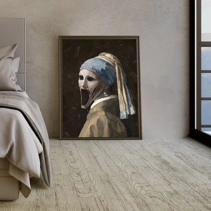 Creepy Famous Painting Character Mona Lisa Canvas Painting Print Poster Scary Wall Art Pictures Horror Figure Wall Decor Mural