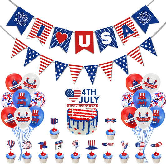 Independence Day Party Photo Props Spiral Pendant I Love USA Banner Balloon July 4th Day Christmas New Year  Party Decoration