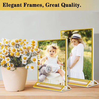 6-36 Transparent Acrylic Signage Gold Picture Frames Double-sided Display Stand Wedding Number Plate Table Flyer Menu Card Rack