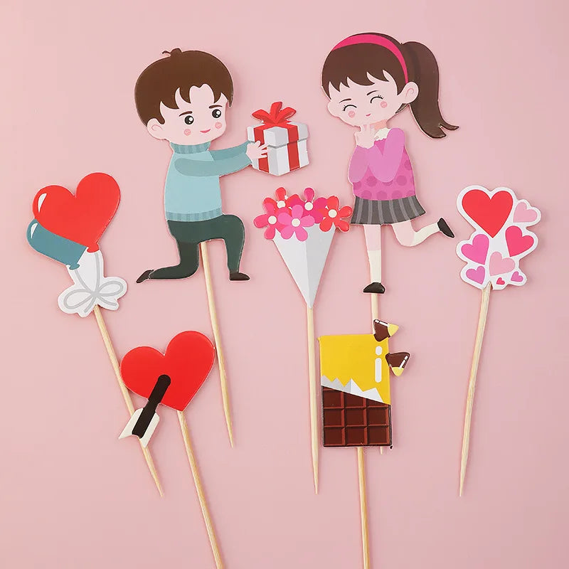 Heart Bear Cake Topper Toppers Flag I Love You Happy Valentine's Day Anniversary Baking Cake Dessert DIY Decor Party Supplies