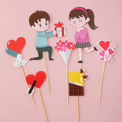 Heart Bear Cake Topper Toppers Flag I Love You Happy Valentine's Day Anniversary Baking Cake Dessert DIY Decor Party Supplies