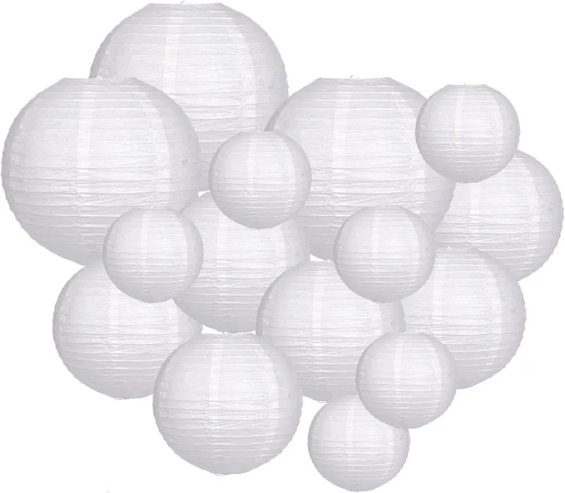 15Pcs Sage Green Set Round Paper Lantern For Baby Girl Shower Decoration Baptism Party Decor Hanging Pompom Crafts Ornament