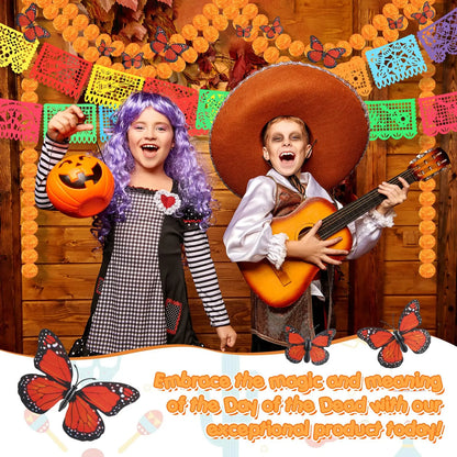 14~380pcs Day of the Dead Marigold Flower Garland Decorations Dia De Los Muertos ofrenda Altar with Monarch Butterfly Mexican