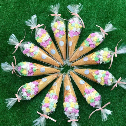 50pcs Transparent Cone Candy Bags Favors Sweet Cookies Storage Packaging Cellophane Bag Birthday Easter Party Decor Gift