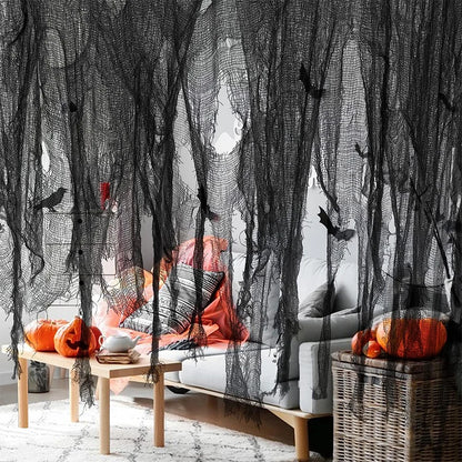 Creepy Cloth Spooky Halloween Decoration White Black Gauze Window Door Cover Scary Party Horror House Props Hallow Home Supplies