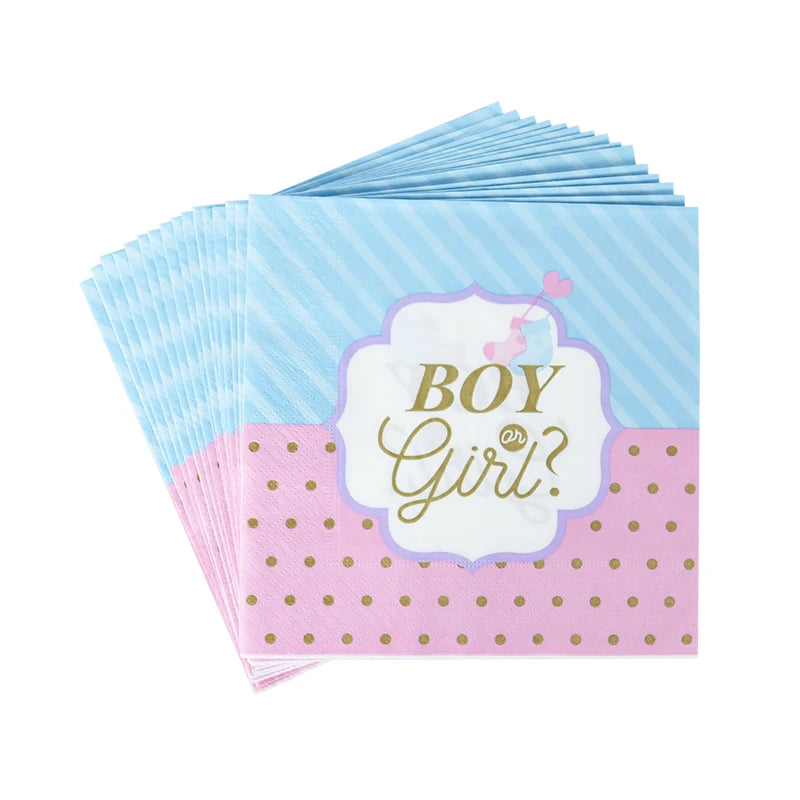 Gender Reveal Disposable Tableware Pink Blue Boy or Girl Plate Napkin Cup Tablecloth Baby Shower Party Table Decoration Supplies