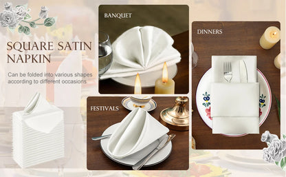 100PCS 30*30cm Satin Napkin Square Washable Soft Smooth Fabric Table Napkin for Wedding Banquet Party Hotel Restaurant Decor