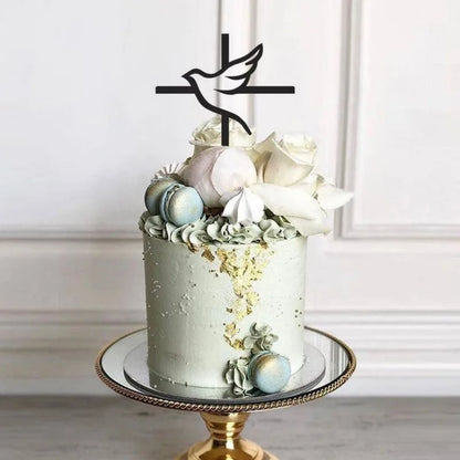 Gold Peace Dove Cross Cake Toppers Holy Communion Baptist Party Decorative Cake Insert for The First Communion Party Supplies