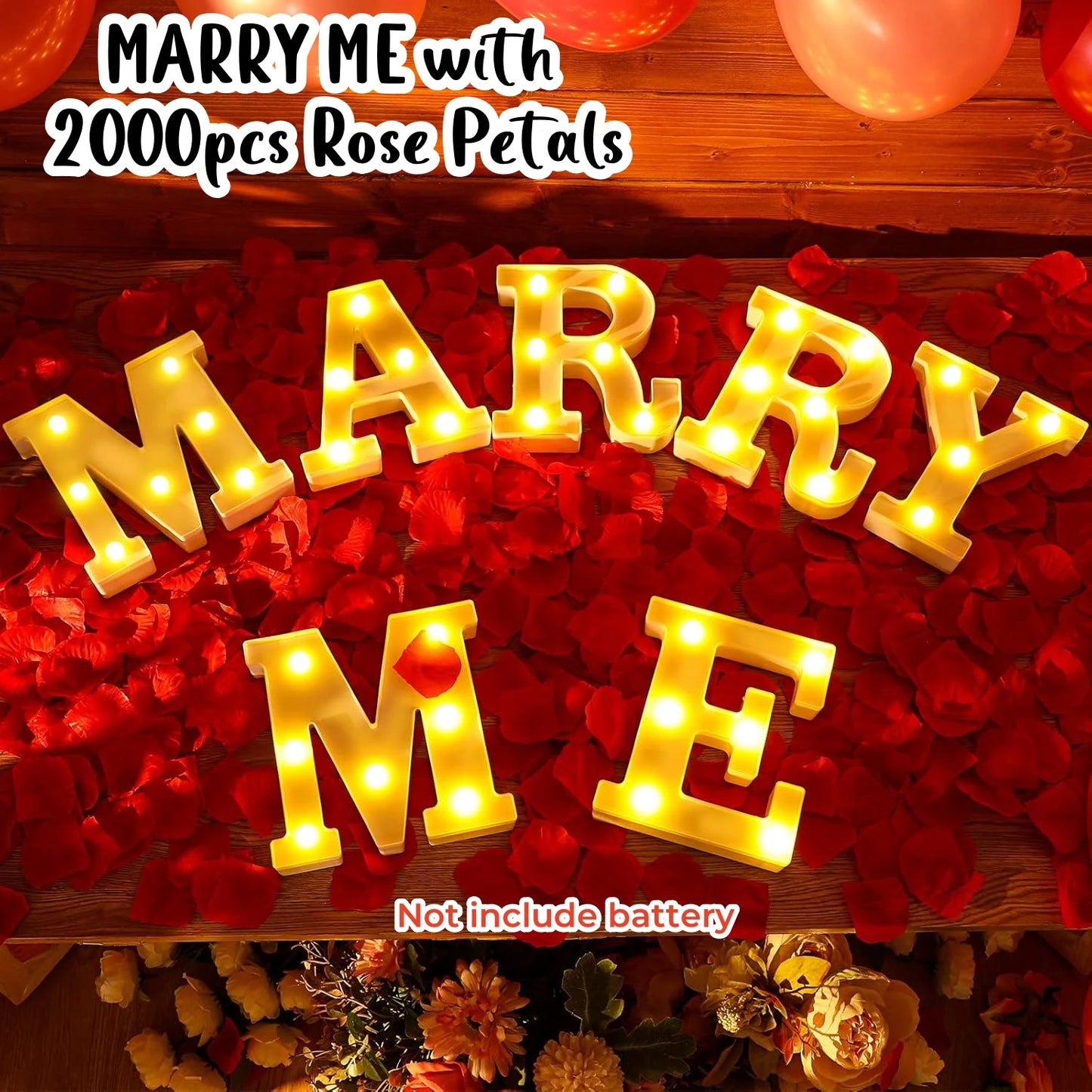Proposal Decorations Kit Marry Me Light Up Letters 2000 Rose Petals 24 Flameless Candles for Valentine Day Proposal  Engagement