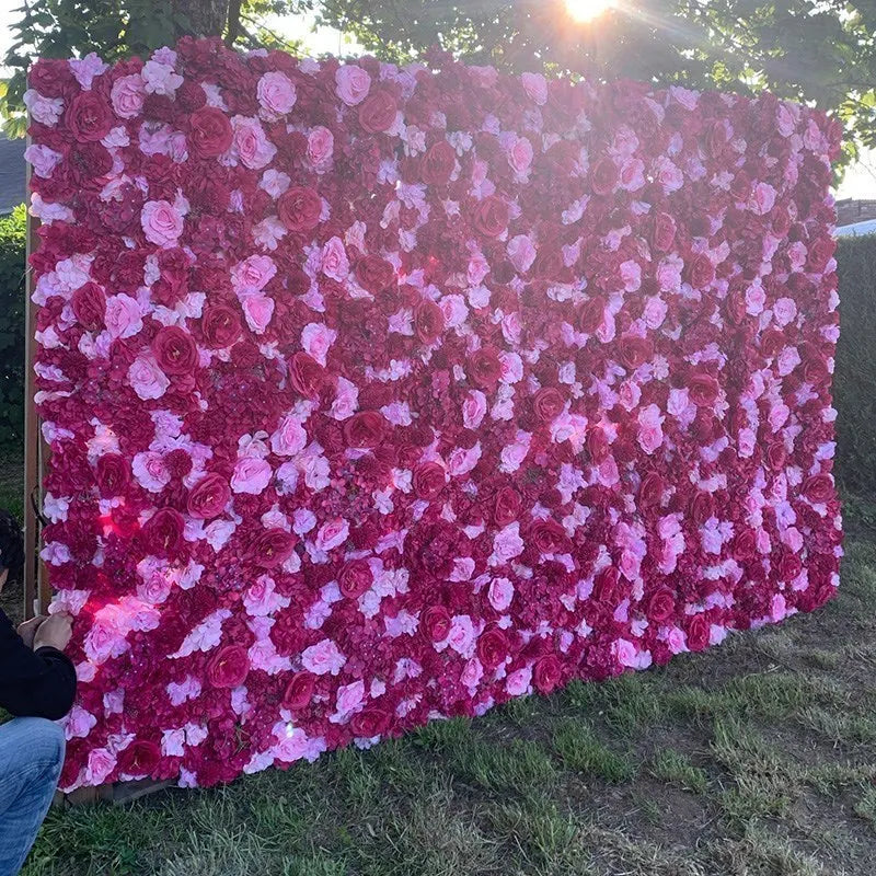 Pink Silk Rose Flower Wall Panels Artificial Flower for Wedding Decoration Baby Show Party Home Bedroom Backdrop Decor