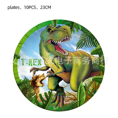 Jurassic Dinosaur Birthday Decoration Tableware Balloon Paper Cup Backdrop Tablecloth Banner Plate Birthday Party Decor Supplies