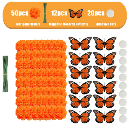 14~380pcs Day of the Dead Marigold Flower Garland Decorations Dia De Los Muertos ofrenda Altar with Monarch Butterfly Mexican