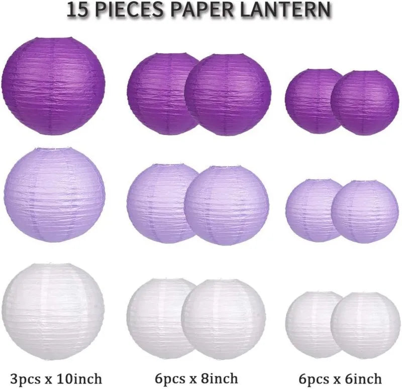 15Pcs Sage Green Set Round Paper Lantern For Baby Girl Shower Decoration Baptism Party Decor Hanging Pompom Crafts Ornament