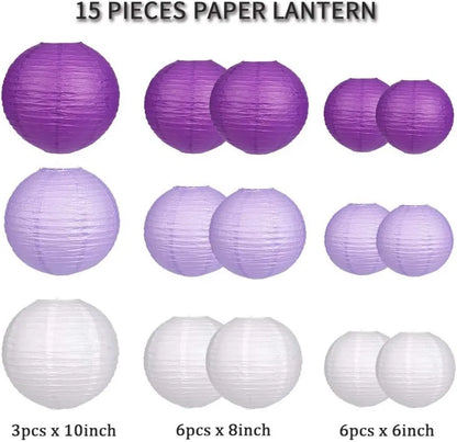 15Pcs Sage Green Set Round Paper Lantern For Baby Girl Shower Decoration Baptism Party Decor Hanging Pompom Crafts Ornament